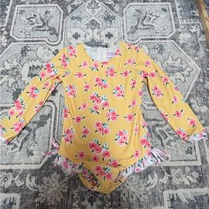 SweetHoney Yellow Floral Long Sleeve Swimsuit with Pink Accents